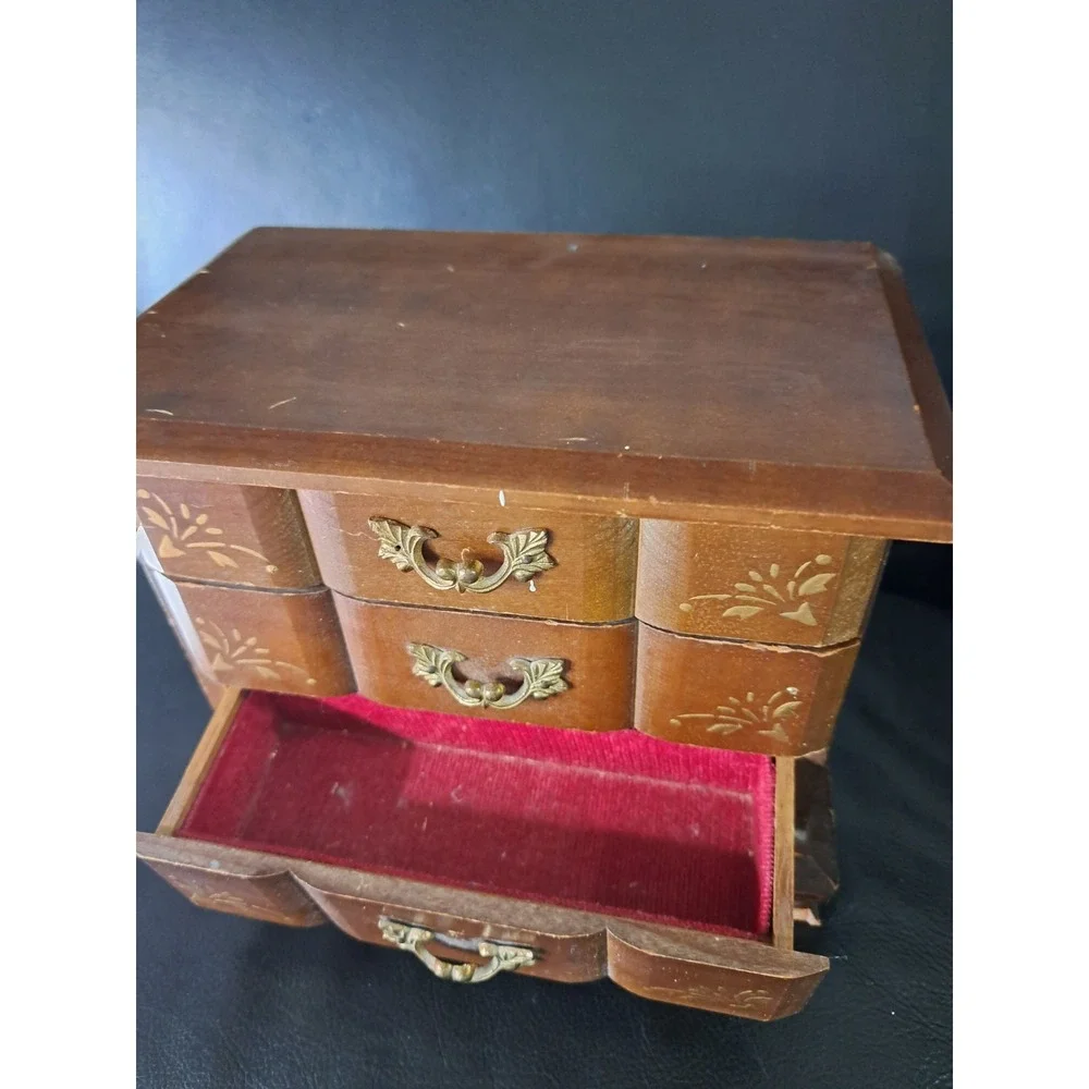 Vintage Musical Jewelry Box‎ plays STRANGERS IN THE NIGHT 3 Lined Drawers Japan